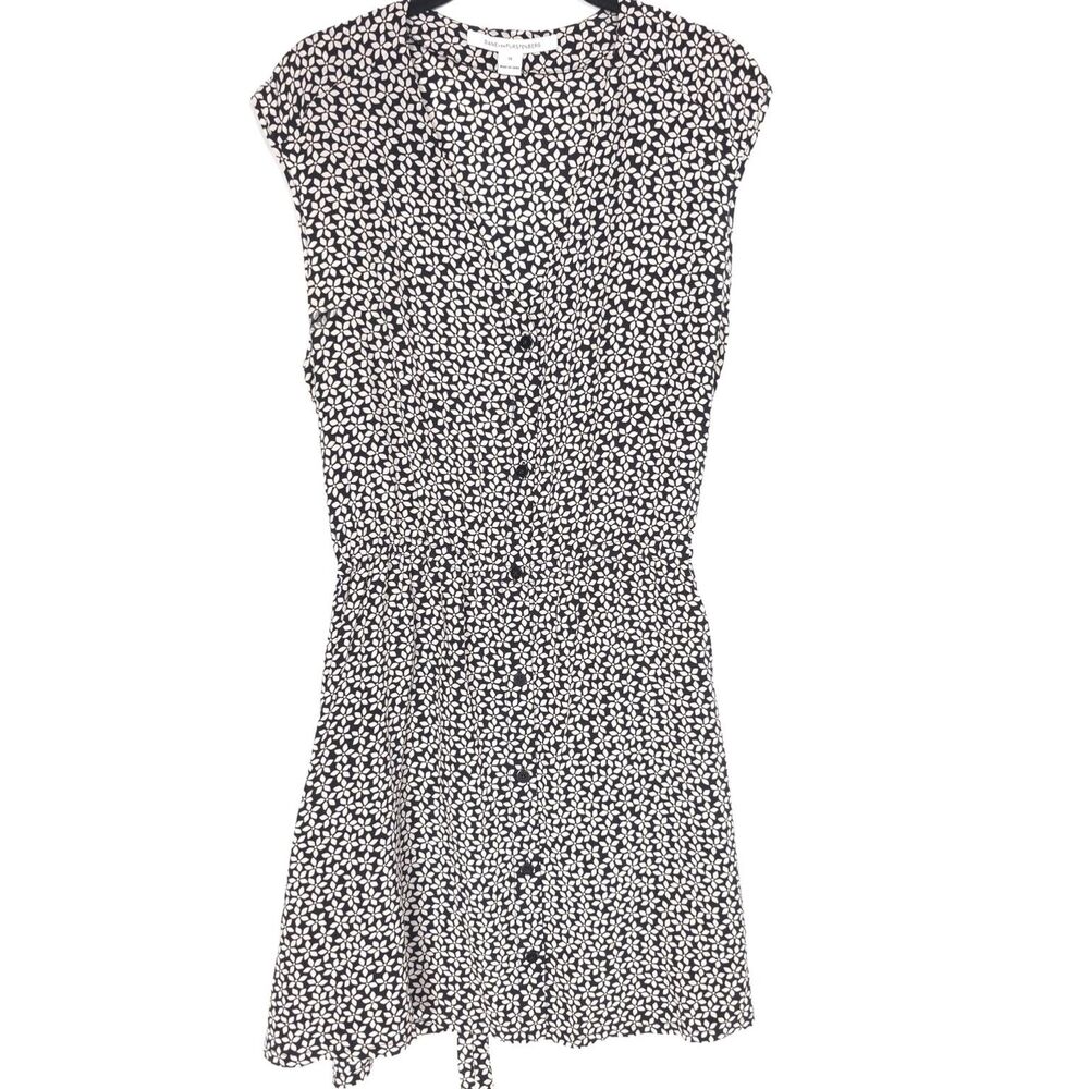 DIANE VON FURSTENBERG 100% Silk Short Dress Floral V Neck Button Short Sleeve M